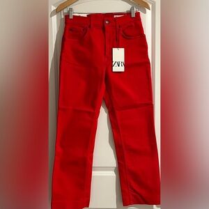 ZARA The Cropped Bootcut Jeans Bold Red Urban Chic Minimalist Mod Sz 36/4 NWT
